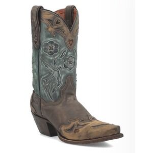 Dan Post Womens Vintage Bluebird Cowboy Boots Leather Chocolate/Teal 8.5